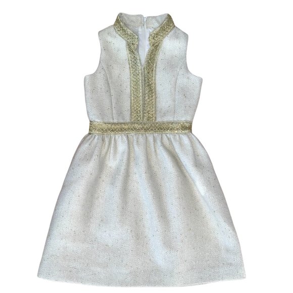Girl's Couture Off White Gold Fleck Tweed Dress Sleeveless Tailored Party Event - Picture 9 of 10